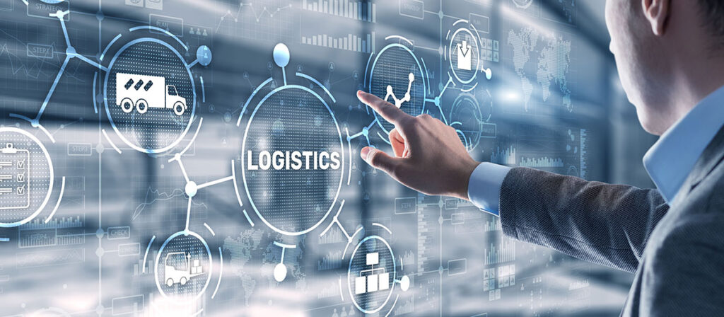 business man pressing logistic operation buttons