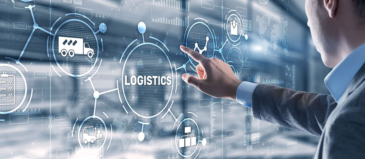 business man pressing logistic operation buttons